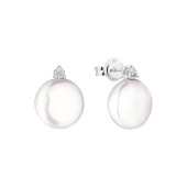 Cercei argint cu perle naturale albe plate si cristale DiAmanti SK25227E_W-G